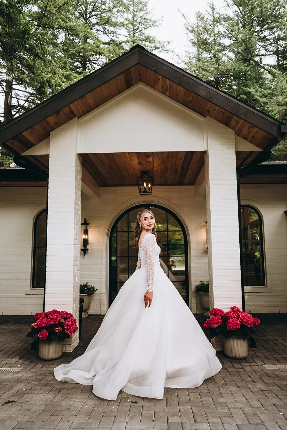 Model wearing a white gown