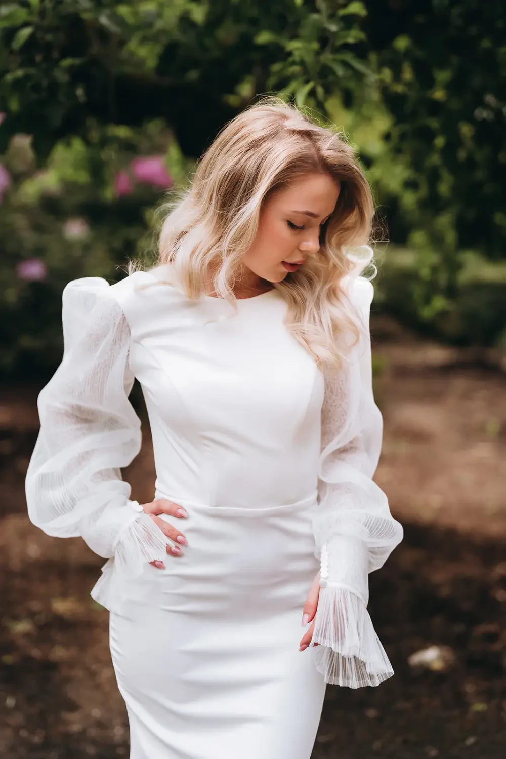 Models wearing a bridal dresses