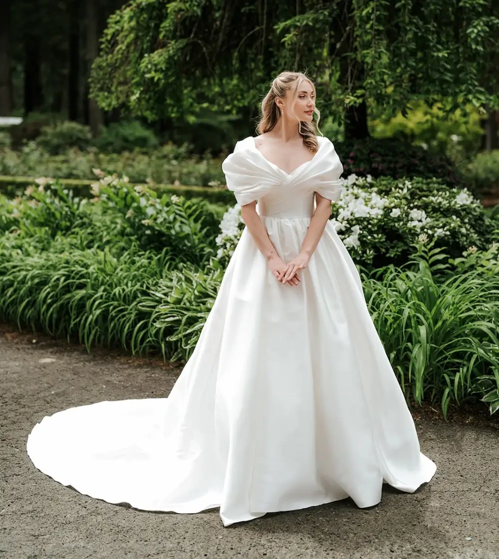 Model wearing a blue gown