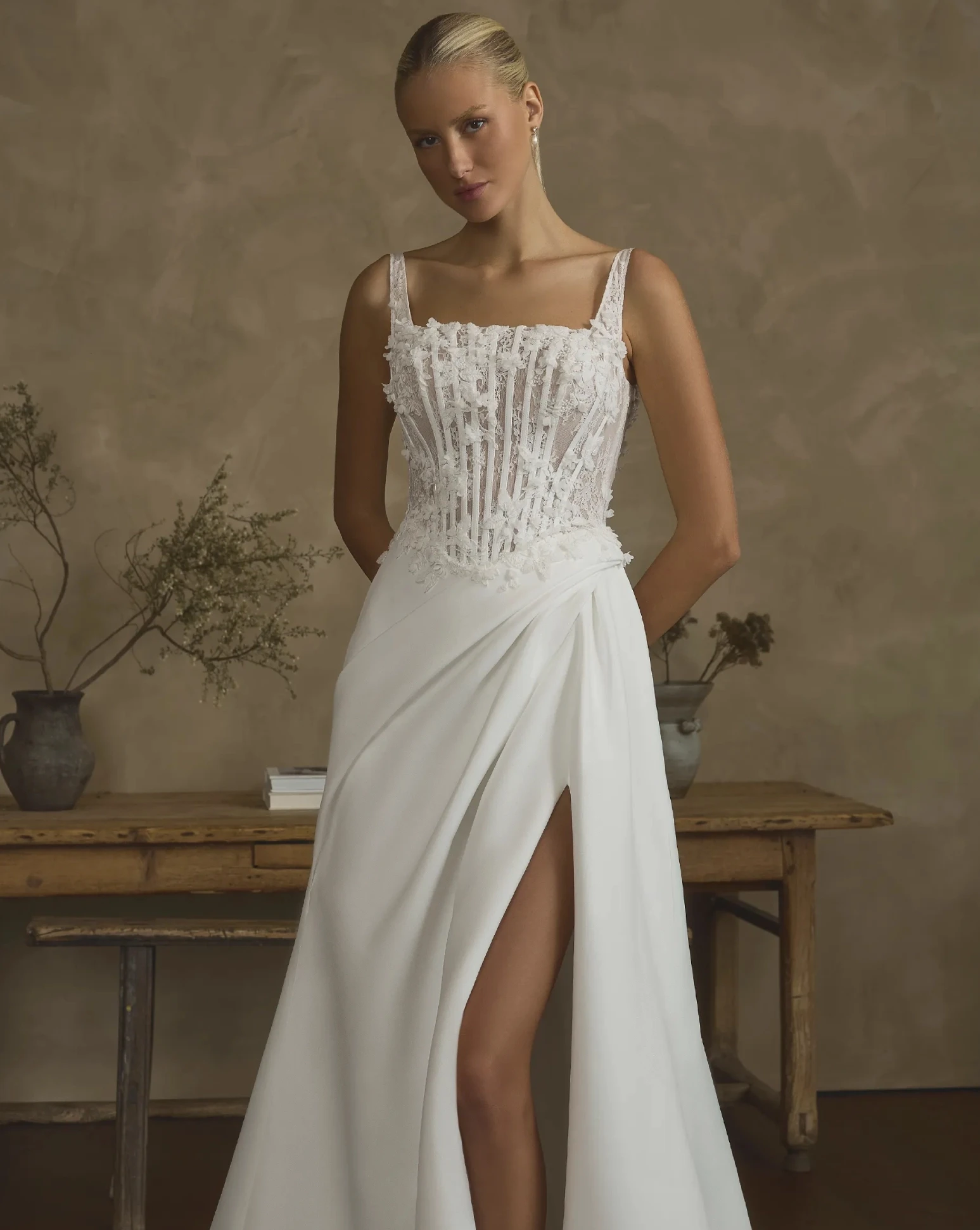Model wearing a Off the Shoulder style gown