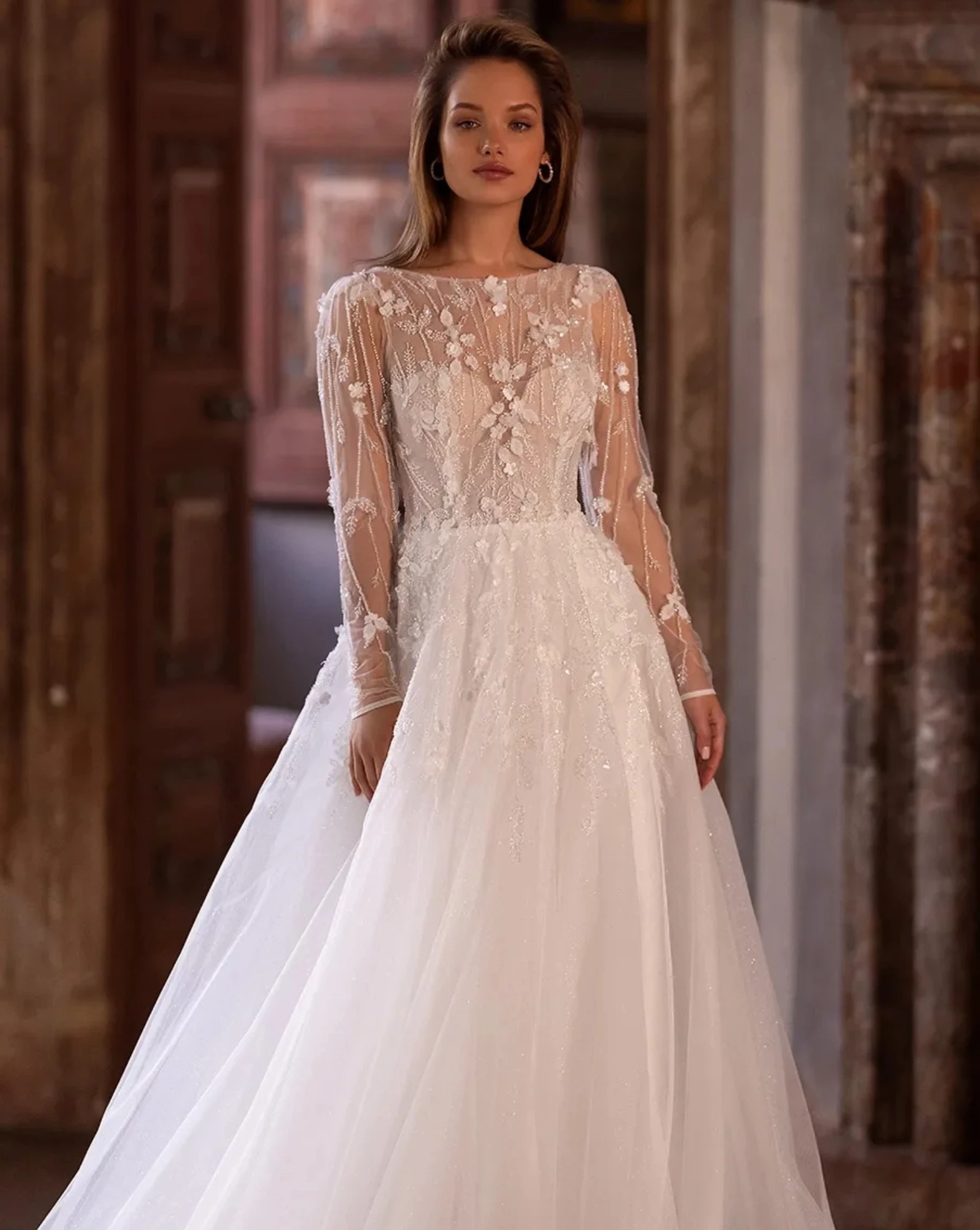 Model wearing a Beading style gown